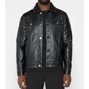 سترة أصلية أصلية من الجلد النباتي الأسود بأكمام طويلة للرجال - Product Image 3