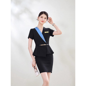 Women's Grey Professional Suit <b>Set</b> Short Sleeve Breathable <b>Office</b> Lady Uniform For Beauty Salon Jewelry Store Hotel Reception - Product Image 3