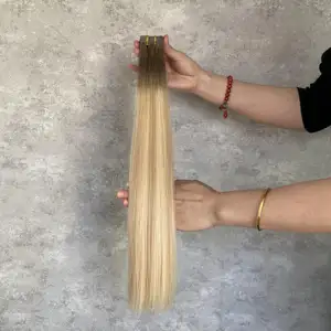 Diskon besar-besaran plester alami Ins 15a Rusia jahitan ganda Balayage Virgin 100% alami pita ekstensi rambut manusia