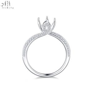 Anillo de compromiso con diseño de capullo de diamante, el más popular, de oro blanco macizo de 18 quilates con diamante natural auténtico, engaste semimontado, para mujer, banda de boda - Product Image 3