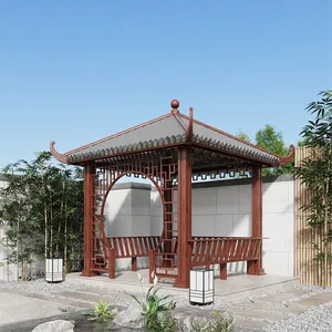 龙纹设计中国黑色屋面瓦釉面仿古风格花园亭