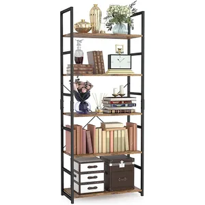Modern 5-tier bookshelf tall bookcase shelf storage organizer industrial shelving Unit bookshelf for bedroom bathroom&office