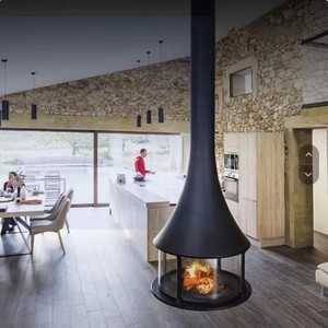 Cheminée suspendue, poêle à bois <span class=keywords><strong>suspendu</strong></span> en acier avec grand vitrage, chauffage intérieur - Product Image 1