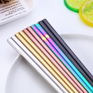 Ensemble de baguettes réutilisables multicolores en acier inoxydable 304, compatibles lave-vaisselle, pour sushis, nouilles, <span class=keywords><strong>cuisine</strong></span> japonaise et chinoise - Product Image 3