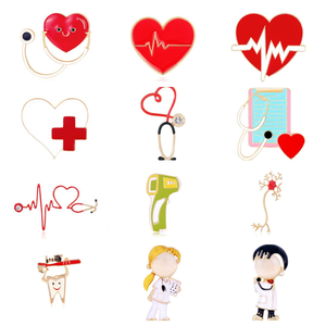 चिकित्सा श्रृंखला छाती फूल मिश्र धातु एनमेल ब्रोच महिलाओं के इलेक्ट्रोकार्डियोग्राम ड्रिप तेल ब्रोच नर्स डॉक्टर बैज - Product Image 1