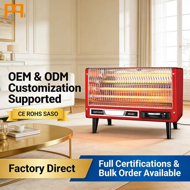 High-Power Infrared Quartz Electric Portable Desktop Heater with Adjustable Thermostat & Lighting 360-Degree Safety Switch
