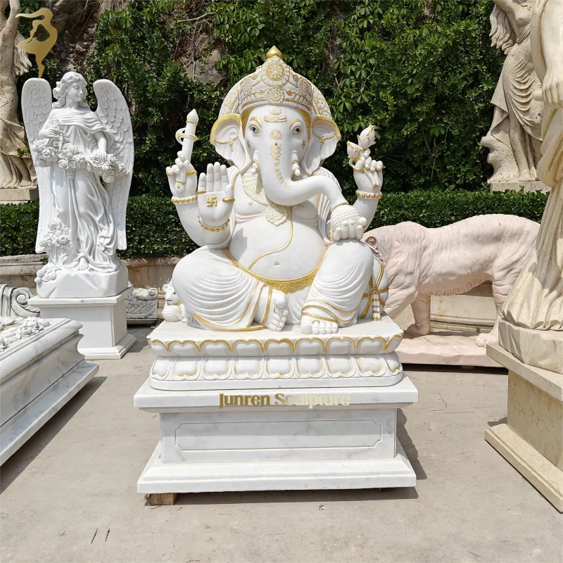 홈 장식 거대한 실물 크기 힌두교 신 락스미 스톤 가네쉬 동상 화이트 대리석 가네쉬 동상