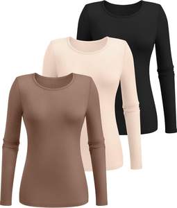 Maglia a Costine da Donna con Collo Tondo, Aderente, Casual, Elasticizzata, Maniche Lunghe, Sottogiacca, Tinta Unita, Traspirante, Semplice, Primaverile - Product Image 2