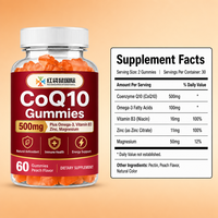 Complément Alimentaire Gommes CoQ10 Oméga-3 Vitamine B3 Zinc Magnésium Marque Blanche 500mg par Portion Saveur Pêche 60 Unités
