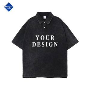 Custom 2023 Summer New oversize Streetwear Heavyweight Acid Wash <span class=keywords><strong>Polo</strong></span> da uomo <span class=keywords><strong>Vintage</strong></span> - Product Image 3