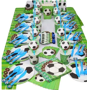 Wereldvoetbal Sport Thema Kinderen Verjaardag Wegwerp Feestartikelen Kits Wegwerp Papieren Borden Serviesgoed Set