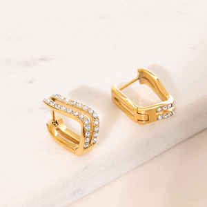 Jewelry 18K PVD Gold Plated Stainless Steel Rhinestone Hoop Earrings Elegant Geometric Anti-Fade Ladies <strong>Huggie</strong> Jewelry - Product Image 2