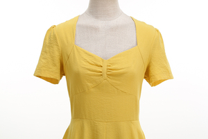 Abiti Vintage Anni '50 da Donna in Cotone <span class=keywords><strong>Giallo</strong></span>, Manica Corta, Lunghezza <span class=keywords><strong>Midi</strong></span>, Scollo a Cuore, Stile Casual Retrò per Feste - Product Image 3