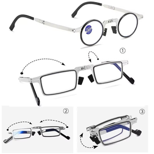 Kacamata Baca Lipat Unisex Lensa Transparan Bingkai Logam Penuh Anti Cahaya Biru Dilengkapi Kotak untuk Pria dan Wanita - Product Image 5