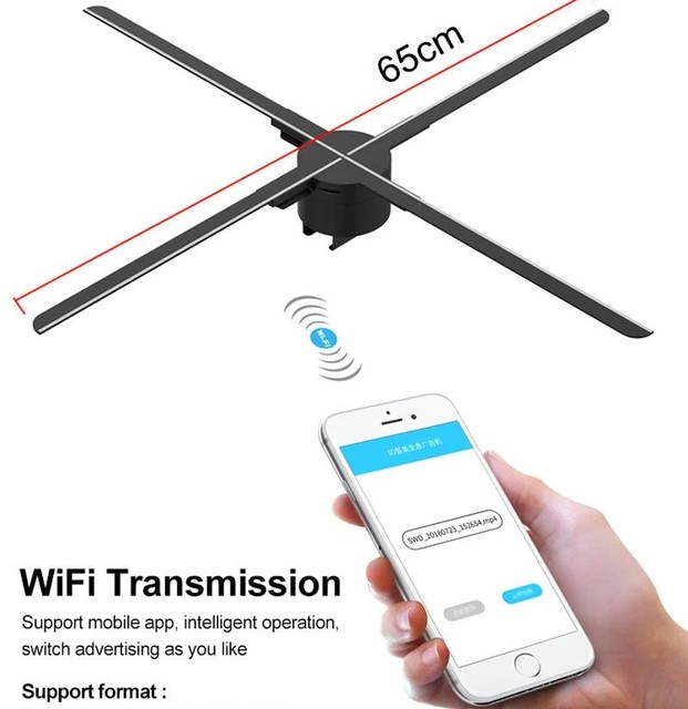 2024 New 3D Hologram Equipment With WiFi and Cloud Support 4 Blades Hologram Fan 65cm Holographic Display