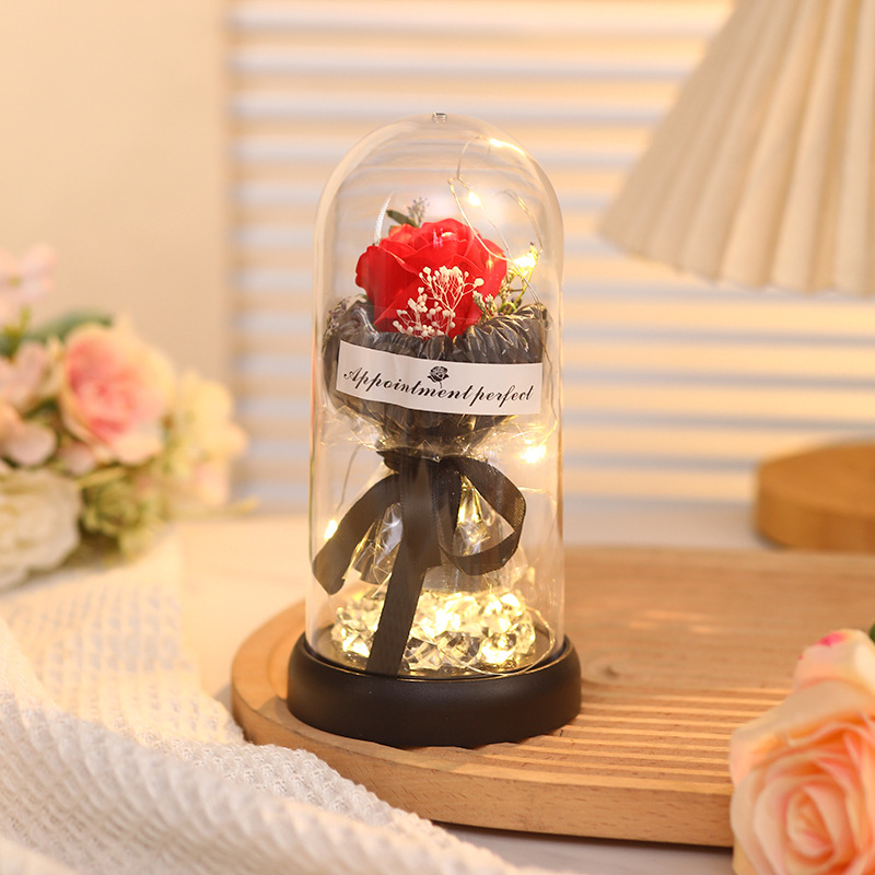 Soap Flower Red Rose + Pink Box