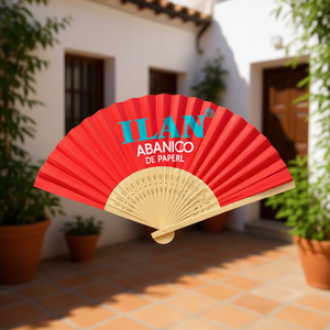 Ventaglio di Carta Ilan 21 Cm Rosso Pieghevole Portatile - Product Image 2