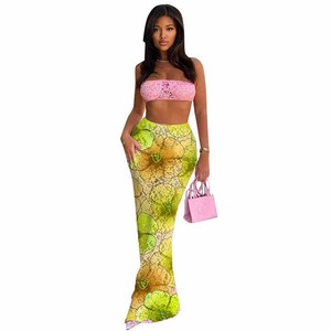 Summer New Sexy Lace Camisole Top High Waist See-Through Long Dress Women's 2 Piece <b>Set</b> Fashion - Product Image 4