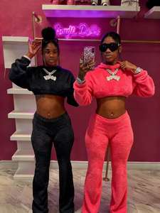 ชุดสูทผ้ากำมะหยี่ขนแกะสีแสด2ชิ้นใส่สบายชุดวอร์มสำหรับผู้หญิงชุดวอร์มสำหรับใส่ในฤดูหนาว - Product Image 3