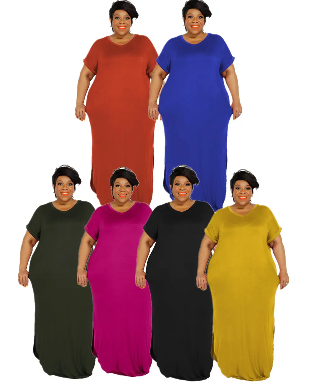 Solid color short sleeve plus size women's clothing long dresses women plus size women's maxi dresses