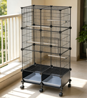 Kit d'aviarium pour oiseaux multi-compartiments assemblé, base à roulettes, deux plateaux en plastique amovibles, perchoirs en bois, emballage en boîte pour