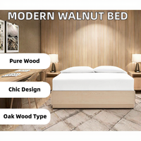Lit double moderne en bois massif avec panneau à lattes, finition chêne, sans tête de lit, tailles King et Queen, pour chambre à coucher, hôtel, appartements, avec fonction de rangement
