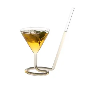 SUNYO 4 oz Unique Spiral Straw Martini Glass Fancy Bar Party Wine Cocktail Glass with Built-in Straw