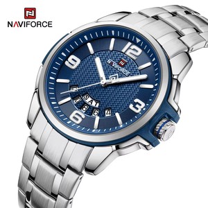 Reloj NAVIFORCE 9215 Nf9215 de Acero Inoxidable, Resistente al Agua, con Calendario y Visualización de la <span class=keywords><strong>Semana</strong></span>, para Hombre, Diseño Moderno, Plateado y Azul, Reloj de Pulsera de Cuarzo - Product Image 2