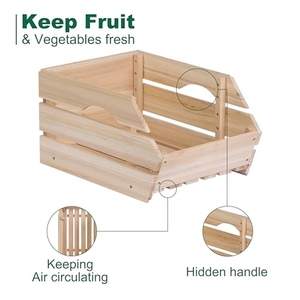 Paniers de rangement en bois - Paniers empilables en bois pour fruits et légumes - Rangement pour fruits et légumes pour l'organisation du garde-manger de la cuisine, lot de 3 pièces - Product Image 5
