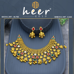 Ethnic 22k Gold Plated <b>Statement</b> <b>Necklace</b> Set With Zircon Stones Bead Chain Women's Wedding Jewelry - Product Image 2