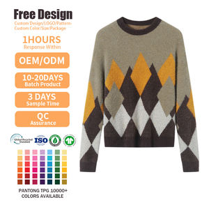 Wholesale Men's Jacquard <b>Argyle</b> Pattern Pullover Knitwear Winter Crew Neck Jumper Designer Custom Knit <b>Sweater</b> - Product Image 3