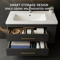 Meuble-lavabo mural moderne en acier inoxydable, résistant à l'eau, avec miroir intégré pour salle de bain
