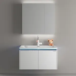 Werkshängender zeitgemäßer Badezimmerschrank weißer Sperrholz-Badezimmer-Schrank mit Waschbecken und Spiegelset