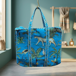 Bolsos Tote Acolchados de Algodón con Estampado a Mano, Estilo Campestre Francés, Bolsos de Almacenamiento Grandes Hechos a Mano - Product Image 3