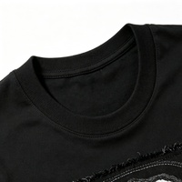 T-shirt Noir Grunge Distressed à Broderie Crâne, Coupe Boxy Oversize, Style Streetwear, Fournisseur OEM ODM de Vêtements Lourds
