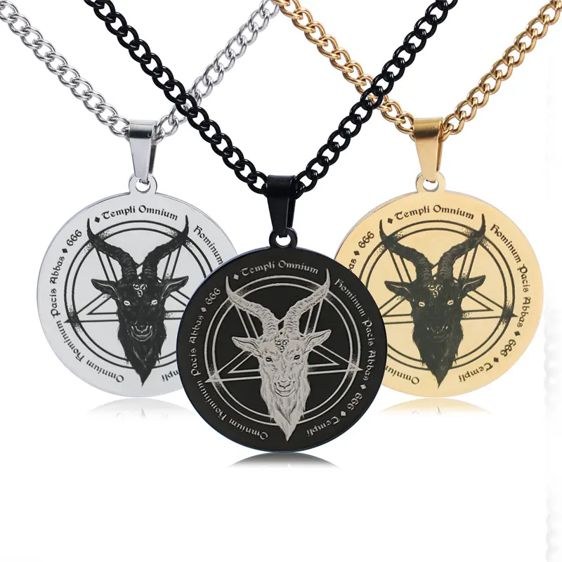 Bomei Goat Pendant Satanic Pentagram Necklace Stainless Steel Men Necklace Jewelry Gold/Black Plated Pendant Necklaces