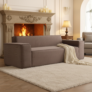 Divano Monoposto per Piccoli Soggiorni, per Tre Persone, in Velluto Ecologico, Design Giapponese, Set Modulare a Blocchi Tofu - Product Image 3