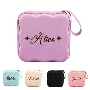 PU Leather Fashion Square Electronic Organizer <b>Bag</b> Custom Name Solid Color <b>Cable</b> Travel Pouch Compact Charging - Product Image 1