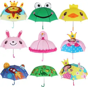 Parapluie droit à ouverture manuelle avec poignée en J Paraplu Parapluie bon marché personnalisé avec impression d'animaux en 3d pour enfants Parapluie d'animaux de dessin animé