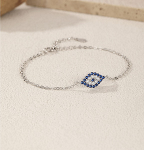 925 Silver Chain <b>Bracelet</b> With Blue Crystal Eye Rhodium Plated Classic Women's Everyday Wear Jewelry - Product Image 4