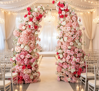 Arche de fleurs artificielles 5D en soie rose de luxe pour cérémonie de mariage romantique, photomaton et décoration d'entrée de fête