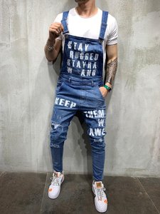 Mens जींस चौग़ा डेनिम Dungaree बिब चौग़ा पुरुष Jumpsuits कार्गो काम पैंट पतलून प्लस आकार Mens आकस्मिक मोटो बाइकर पैंट - Product Image 6