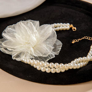<span class=keywords><strong>Collier</strong></span> ras-du-cou tendance pour femme avec perles d'imitation et chaîne à maillons floraux, en <span class=keywords><strong>fil</strong></span> de <span class=keywords><strong>nylon</strong></span>, style doux, double couche, cadeau d'anniversaire - Product Image 2