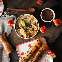 Service de table en céramique motif champignon mignon avec pois rouges et blancs et poignée champignon 3D pour les repas quotidiens et le thé de l'après-midi des enfants
