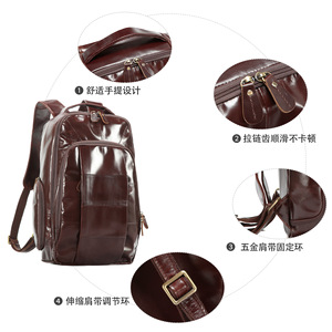Dujiang Oil Waxed Leather <b>Backpack</b> <b>20L</b> Multi Functional Business Travel Men's Bag - Product Image 3