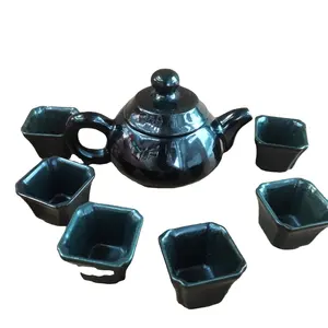 Dark black Hotan Jade tea set reception suit One pot and five cups Retro Chinese Ceramic Cup