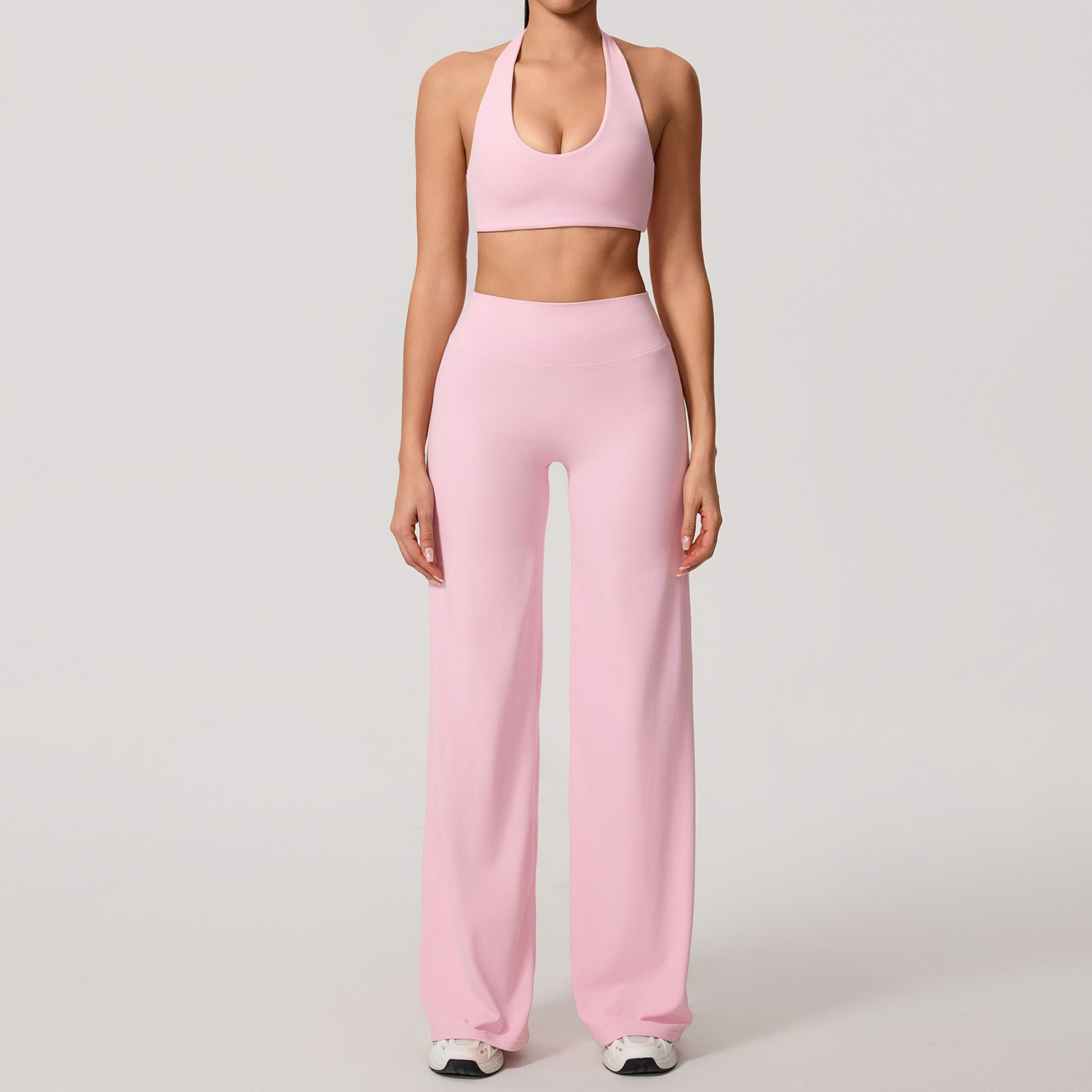 Cross Back Yoga Bra + Flared Leggings Set | Solid Breathable Lightweight | High Waisted Tummy Control 2-Piece Workout Outfit