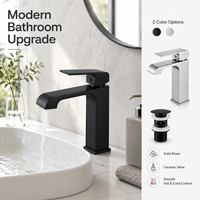Keran Wastafel Air Terjun Modern Kuningan Padat, Satu Lubang, Terpasang di Dek, Bersertifikasi Bebas Timbal, Finishing Nikel Disikat 5