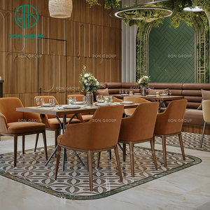 Juego <span class=keywords><strong>de</strong></span> Muebles <span class=keywords><strong>de</strong></span> Lujo Modernos <span class=keywords><strong>para</strong></span> Cafetería o Restaurante, con <span class=keywords><strong>Mesa</strong></span> Redonda <span class=keywords><strong>de</strong></span> Madera y Cuero, Asientos <span class=keywords><strong>de</strong></span> Media Luna y Sofá - Product Image 4