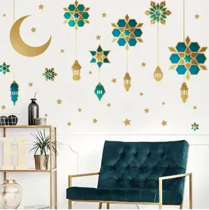 Papel pintado de lámpara de aceite de lujo de Oriente Medio musulmán Luna estrella islámica decoración del hogar calcomanía de pared